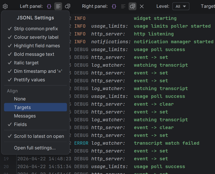 Gear popup with quick toggles